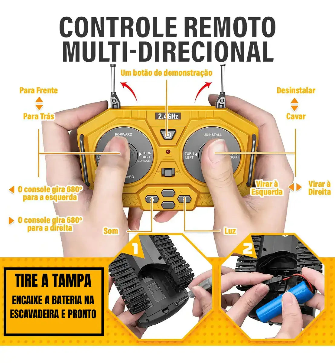 Escavadeira De Controle Remoto Realista 11 canais controláveis