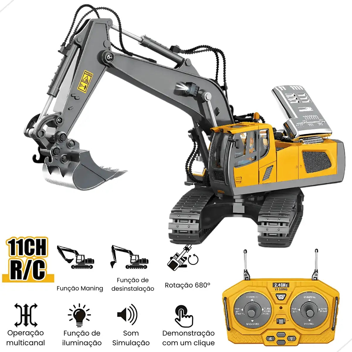 Trator Escavadeira De Controle Remoto Realista RC 11Ch - (FRETE GRÁTIS + BRINDE)
