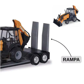 Miniatura Caminhão Iveco S-Way Plataforma c/ Retroescaveira Case