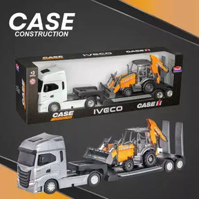 Miniatura Caminhão Iveco S-Way Plataforma c/ Retroescaveira Case