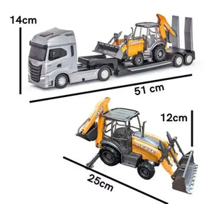 Miniatura Caminhão Iveco S-Way Plataforma c/ Retroescaveira Case