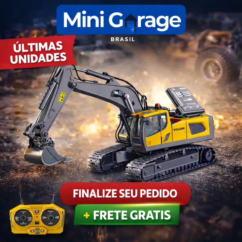 Trator Escavadeira De Controle Remoto Realista RC 11Ch - Mini Garage Brasil