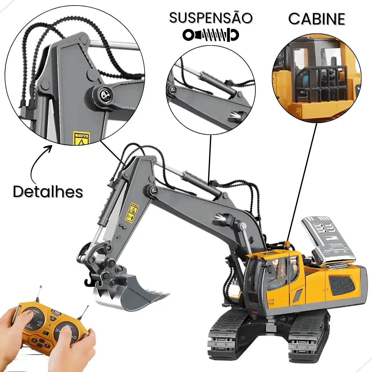 Escavadeira De Controle Remoto Realista 11 canais controláveis