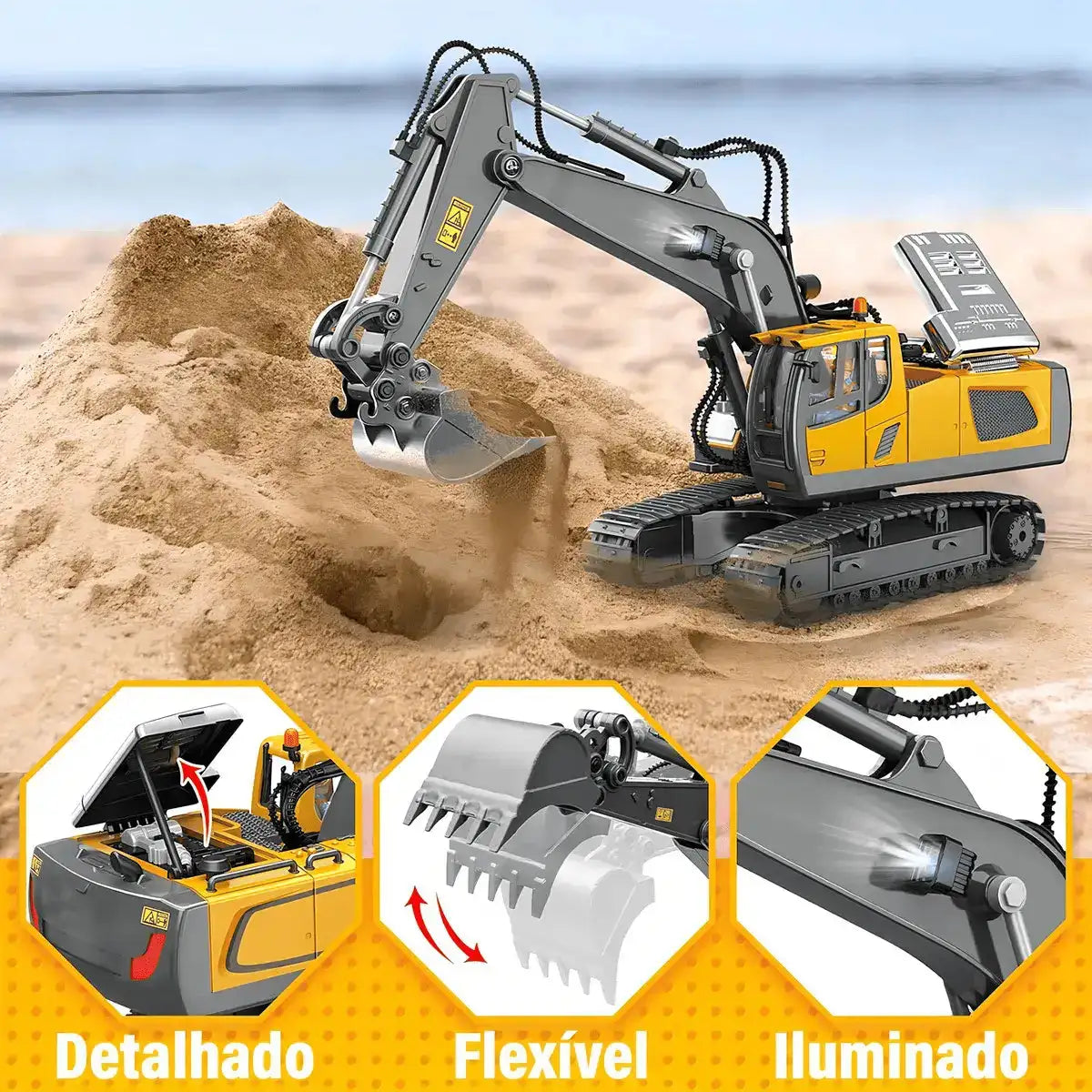 Trator Escavadeira De Controle Remoto Realista RC 11Ch - (FRETE GRÁTIS + BRINDE)